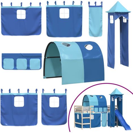 Rideaux pour lit mezzanine avec tunnel et tour bleu (1/5)