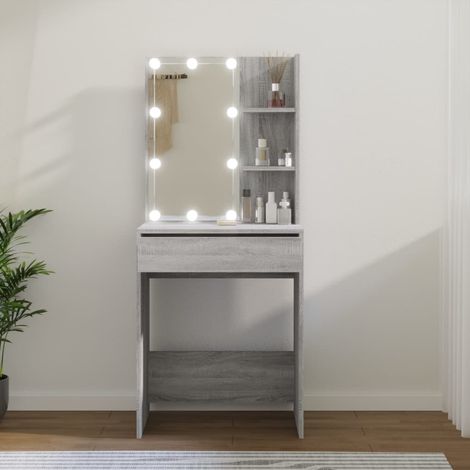 Coiffeuse avec LED Table de maquillage Coiffeuse Maquillage Sonoma gris 60x40x140 cm DNBD31449 (1/5)