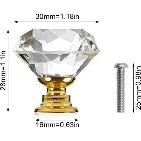 10 Pièces Poignées Boutons de portesTransparent Diamant Cristal Verre Portes Meuble Tiroir Placard Décoration Avec Vis (1/3)
