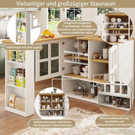 Meuble de rangement rotatif 360° blanc, design moderne et épuré, multifonction, avec étagère à snacks, 5 niveaux, armoire d'appoint pivotante en verre, idéal chambre, salon, salle à manger. (1/5)
