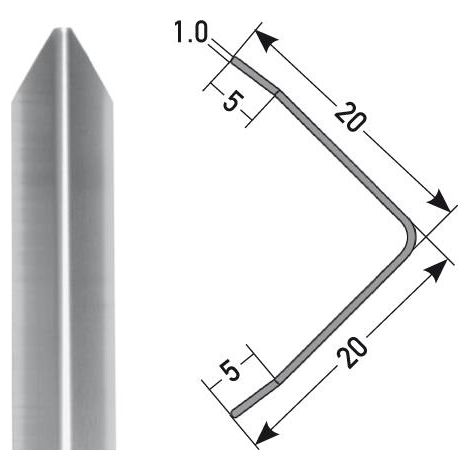 Eckschutzwinkel "Isora" 20 x 20 mm aus mattem Edelstahl, dreifach gekantet, selbstklebend oder ungebohrt-1500-ungebohrt