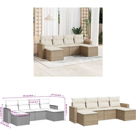 Salon de jardin avec coussins 6 pcs beige résine tressée - Salon De Jardin - Meuble De Jardin - Mobilier De Jardin - Salon Extérieur - Set De Canapé - Home & Living (1/3)