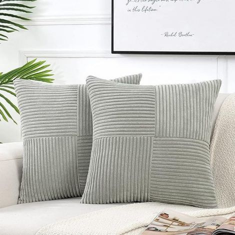 Lot de 2 Housses de Coussin Boho 45x45 cm Gris, Motif Croisé, Taies d'Oreiller en Velours Côtelé, Douillet pour Canapé, Chambre et Lit