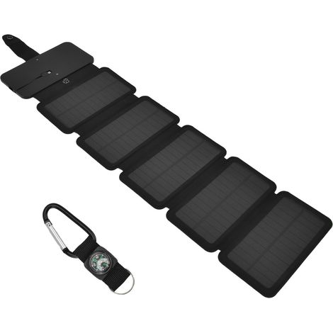 Faltbare 5-fach Solar-Powerbank, Schwarz – Universelles Ladegerät mit zwei Ausgängen für Mobiltelefone, stoßfest und wasserdicht (1/5)