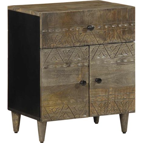 Table de chevet flottante-Table de nuit gris clair 50x33x60 cm bois de manguier massif 159745 (1/5)