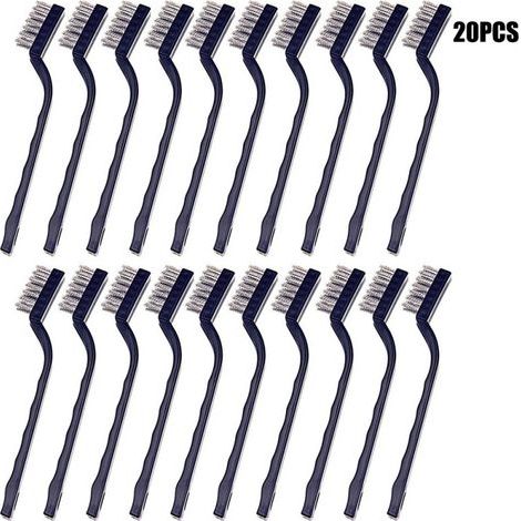 Mini Brosse Métallique (Lot de 20) - Brosse Acier Inoxydable avec Manche Incurvé & Trou d’Accroche - Brosse Fer pour Nettoyer Four, Évier, Travail du Métal, Soudure, Rouille & Poussière (1/5)