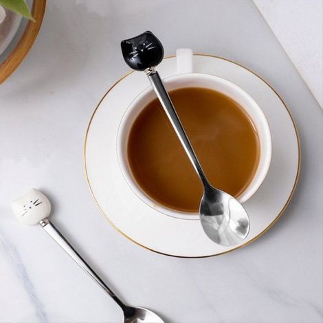 Cuillère - Fourchette À Café - En Acier Inoxydable Et Céramique - Pour Tasses Standard - Lot De 4 (1/5)