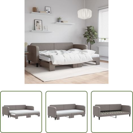 vidaXL Doppelbett -  Tagesbett Ausziehbar mit Matratzen Taupe 80x200 cm Stoff