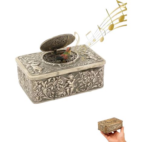 Boîte à Musique Oiseau - Mécanisme À Remontage Manuel - Relief 3D En Métal Sur Bois - Cadeau Vintage - 1 Pièce (1/5)