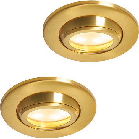 Litecraft Marlowe Fire Rated Tiltable Round IP65 Rated Recessed Downlights in Satin Brass - Pack of 2 (1/5)