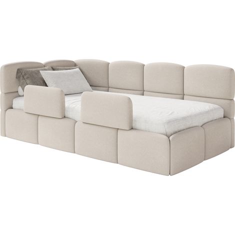 Selsey Cloudy – Kinderbett 120x200, Kopfteil links, Matratze & Bettkasten, Chenille Cremeweiß