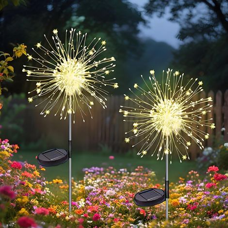 Lot de 2 Lampes Solaires Extérieures - 120 LED Multicolores Solaires Feu d'Artifice - 8 Modes - Étanche IP65 - Décoration pour Terrasse, Balcon, Jardin (1/3)