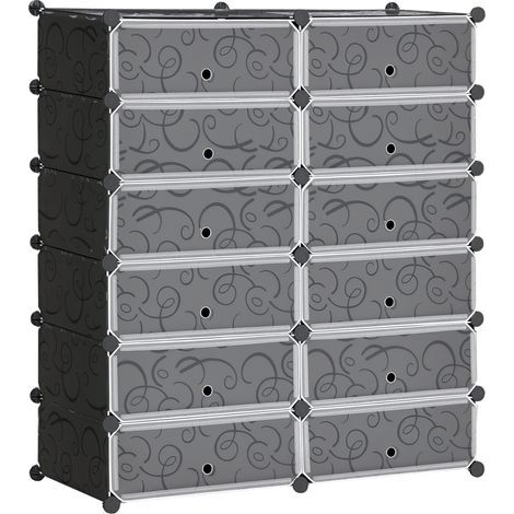 Armoire meuble à chaussures modulable 94L x 37l x 108H cm 12 cubes rectangulaires capacité 24 paires de chaussures (1/5)