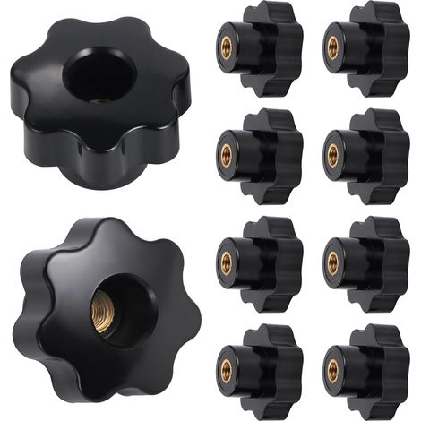 10 - Écrou De Serrage - Bouton Moleté - Filetage Femelle M8 En Plastique Et Laiton Pour Fixation Mécanique Noir M8