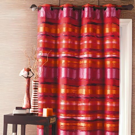 Rideau jacquard coloré rayé Rouge Orangé 140x260 cm