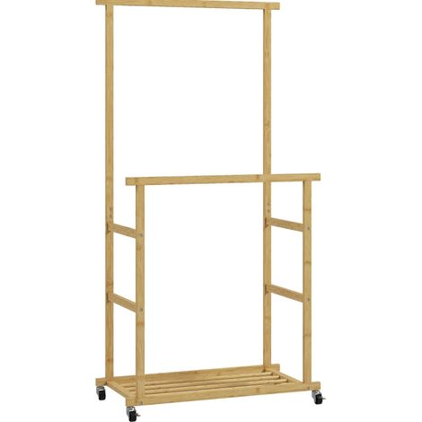 Porte-manteau mobile en bambou avec clarté 80 x 40 x 160 cm et rangement chaussures naturel (1/5)
