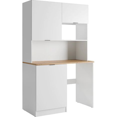 Cucina multifunzionale e lavanderia Con piano di lavoro 120 cm Bianco e Naturale - CARMEO