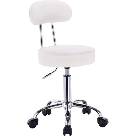 Woltu – Tabouret de bureau réglable en hauteur – Siège en similicuir – Dossier ergonomique – 5 roulettes pour déplacement facile – Blanc