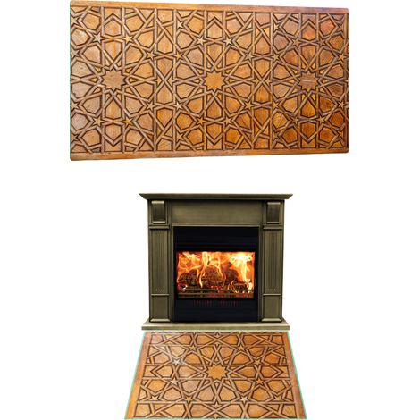 CHIMENEA DE CRISTAL TEMPLADO. DIMENSIONES DE LA BASE: 70 x 52 cm. MOSAICO GRÁFICO. (1/5)