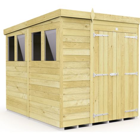 6 x 8 Feet Pent Shed - Double Door With Windows - Wood - L231 x W185 x H201 cm