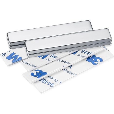4 aimants néodyme, aimants super rectangulaires de 50 x 10 x 3 mm, adhésif magnétique, avec 4 bandes adhésives double face. (1/4)