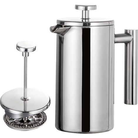 Cafetera de émbolo francesa de acero inoxidable con doble pared aislada, capacidad de 1000 ml. (1/5)