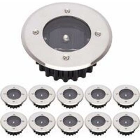 Lot de 10 lampes solaires au sol à LED pour éclairage extérieur, poteau de rue, éclairage enterré IP65 étanche (blanc froid, rond) [Classe énergétique A+] (1/4)