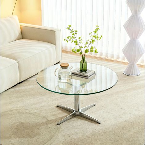 Plateau de table rond en verre trempé 91,5 cm transparent OKWISH (1/5)