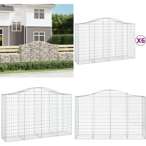 Paniers à gabions arqués 6 pcs 200x50x120/140 cm Fer galvanisé - Panier À Gabions - Mur De Gabion - Clôture Végétale - Décoration Jardin - Barrière Jardin - Home & Living (1/5)