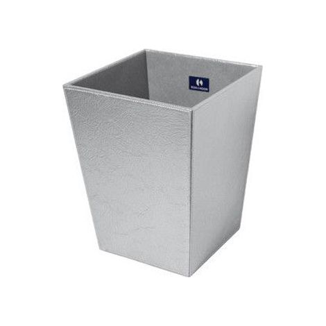 Poubelle salle de bain Ecopelle en cuir synthéthique 23x23xh30cm - couleur perle chromé