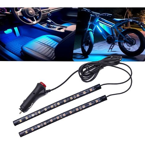 2PCS LED Voiture Interieur Flexible Bande Lumière 12V 22,5cm Éclairage Intérieur de Voiture Néon Bande Lumineuse de Musique avec Prise Allume-Cigare (Bleu Clair)