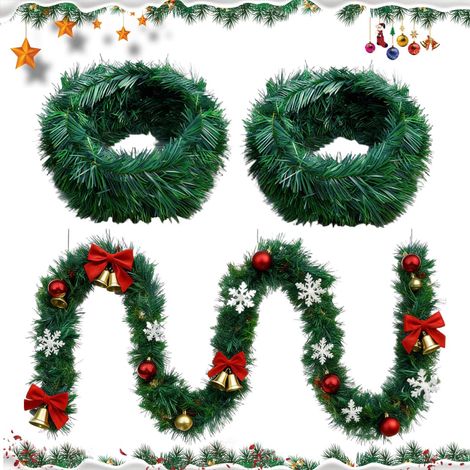 Guirlande Verte de Noël 2 Pièces 5.5m - Grosse Guirlande de Sapin Artificiel Épaisse pour Escalier et Cheminée, 11m au Total, Décoration Intérieur et Extérieur Durable (1/5)