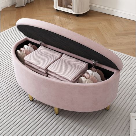 Samt-Aufbewahrungsbank 90 x 40 x 42 cm mit Metallbeinen, rosa HAVRYA (1/5)