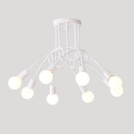 Plafonnier industriel, lustre Sputnik, plafonnier en métal à 8 têtes, lustre vintage, blanc (ampoule non incluse) (1/5)
