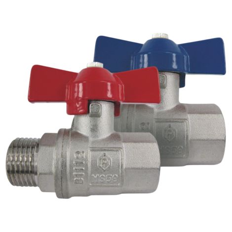 Vanne à bille AquaCraft 1 pouce, filetage mâle/femelle 1001000142, avec poignée ailettes, rouge, laiton, DIN 50930-6