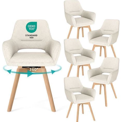 WAFTING Lot de 6 Chaise Salle à Manger Pivotante à 360°, Chaises de réception en Chenille et Bois Massif, Beige (1/5)