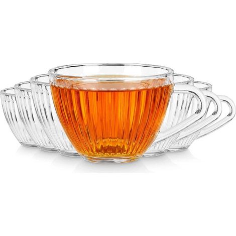 Set of 6 Ribbed Glass Mugs with Handles, 240 ml (1/5)