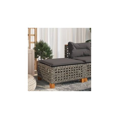 Tabouret de jardin et coussin gris 63,5x56x32 résine tressée (1/5)