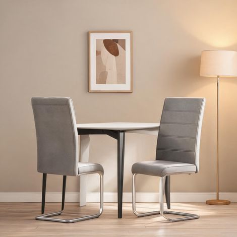 Chaises de table cantilever en velours gris foncé lot de 2 (1/5)