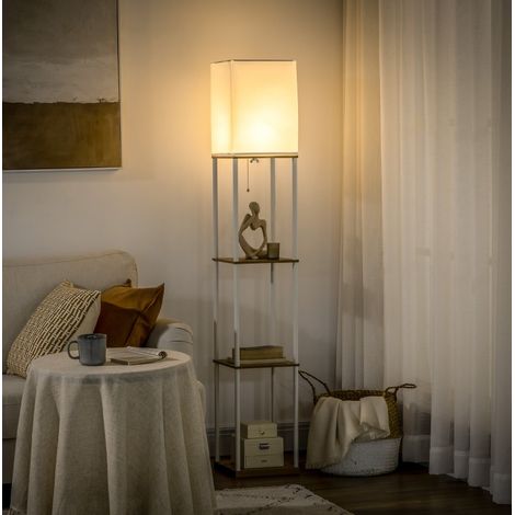 Stehleuchte mit Regalen aus MDF und Metall 26x26x159 cm OKMYHOME (1/5)