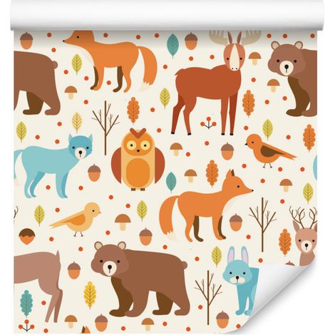 Carta da parati con animali del bosco per soggiorno e camera da letto, 50x1000 cm (1/5)