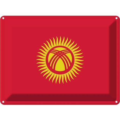 Plaque métallique 30x40 cm Drapeau du Kirghizistan, armoiries (1/5)