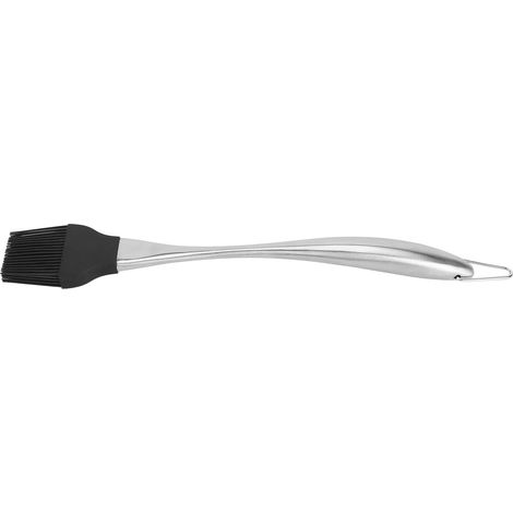 Brosse en silicone avec manche en acier inoxydable, résistante aux hautes températures, pour la cuisine, la pâtisserie, les barbecues, les sauces et les huiles. Manche incurvé, grande taille, noire. (1/5)