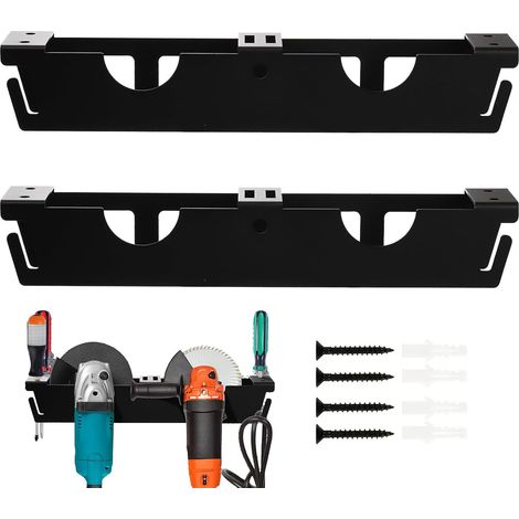 Porte-Meuleuse d'Angle,Support Mural pour Meuleuse d'Angle - 2 Pièces Rack pour Outils Électriques avec 2 Fentes et Crochets pour Cordon pour Rénovation Domestique Atelier et Banc de Travail (1/5)