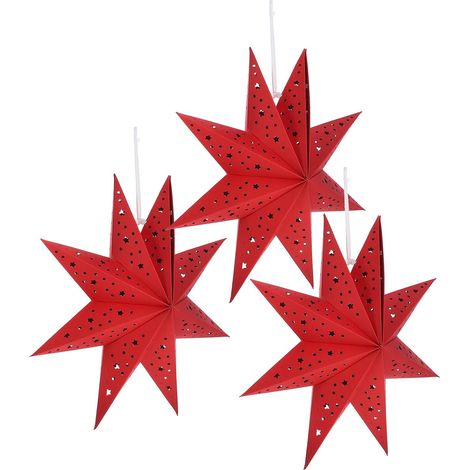 3 pièces de housses de lampe en papier étoilées - 35 cm - 9 branches - Lanternes suspendues en papier - Idéales pour les fêtes, mariages, réunions, en rouge (1/5)