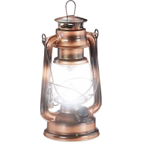 Lanterne tempête LED cuivrée – Lampe d'extérieur à piles – Dimensions 24x15x11,5 cm – Pour décoration intérieure et extérieure (1/5)