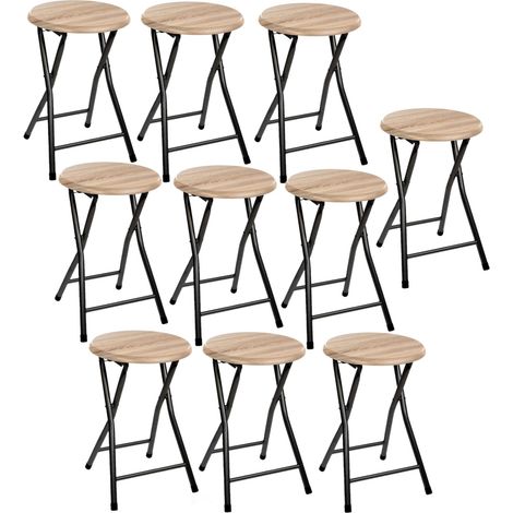 Lot de 10 tabourets pliants en métal – Assise MDF – Diamètre 30 cm – Hauteur 46,5 cm – Gain de place à domicile – Toilinux