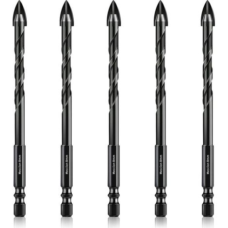 Forets pour Carrelage 8mm 5Pcs Forets Professionnels en Croix Carbure de Tungstène pour Carrelage, Brique, Verre, Porcelaine, Plastique, Bois, Ciment, Métal Doux (1/5)