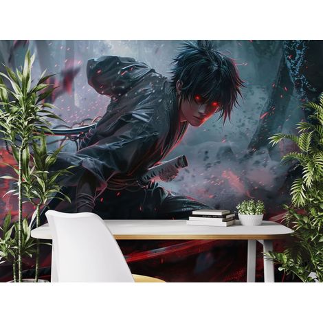 Papier peint anime guerrier de l ombre aux yeux ardents - 150 x 250 cm (1/2)