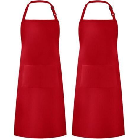 Set of 2 Adjustable Water-Resistant Aprons with 2 Pockets for Barbecue, Drawing, Women and Men, Red (1/5)